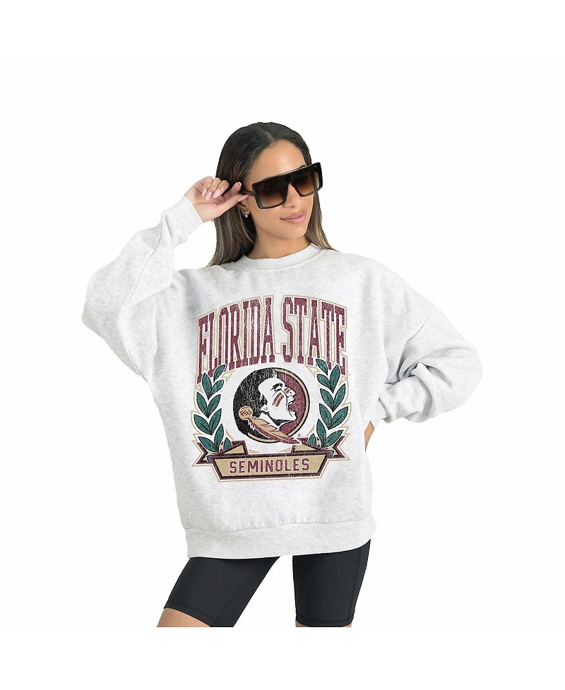 Gameday Couture Women's Gray Florida State Seminoles Premium Fleece Drop Shoulder Oversized Pullover Sweatshirt