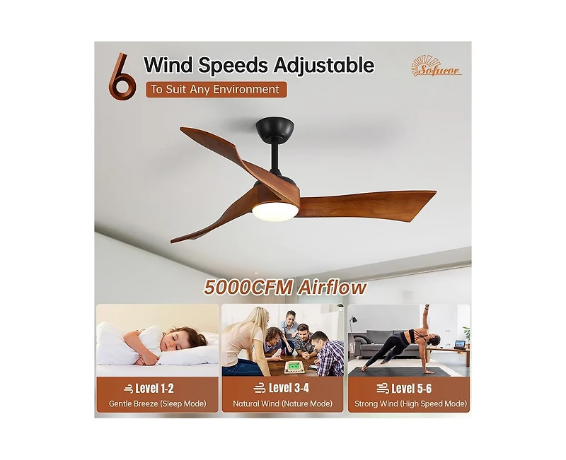 52-inch Modern 3 Blades Ceiling Fan Light with Remote Control Support Six Speed Ajustable