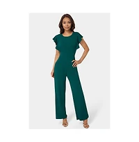 Bebe Women's Scuba Crepe Jumpsuit With Ruffle Sleeve