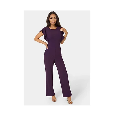 Bebe Women's Scuba Crepe Jumpsuit With Ruffle Sleeve