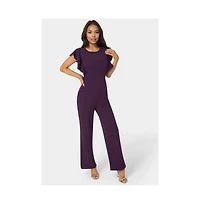 Bebe Women's Scuba Crepe Jumpsuit With Ruffle Sleeve