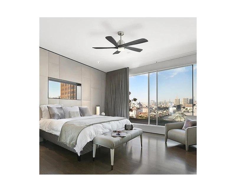 52-inch Modern Stylish Sand Nickel 5-Blade Ceiling Fan with Remote Control and Light Source