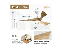 Sofucor 52-inch White Modern 3 Blades Ceiling Fan Light with Remote Control Support Six Speed Ajustable