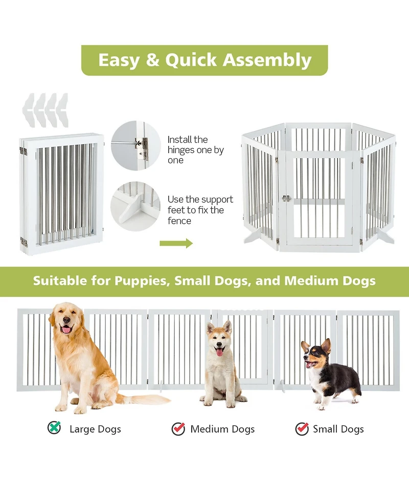 Gymax 6-Panel Freestanding Dog Gate Foldable Walk-Through Playpen w/ 4 Support Feet