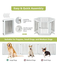 Gymax 6-Panel Freestanding Dog Gate Foldable Walk-Through Playpen w/ 4 Support Feet