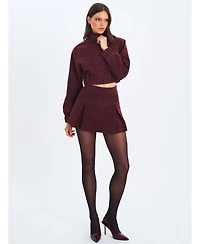 Miss Circle Women's Faryn Mahogany Faux Suede Pleated A-Line Mini Skirt