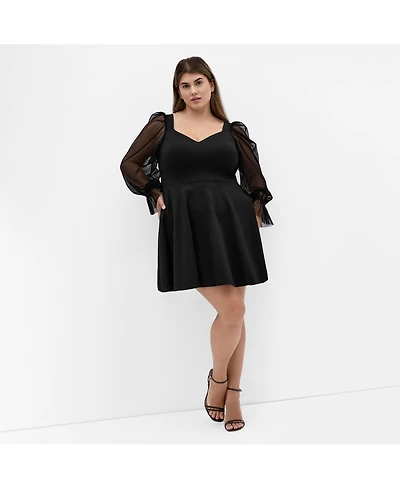 City Chic Women's Alannah Mesh Sleeve Mini Dress