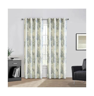 Habitat Lana Light Filtering Grommet Curtain Panel Two Tone Leaf Branches Bouquet Faux Linen Fabric Designed 50" x 95