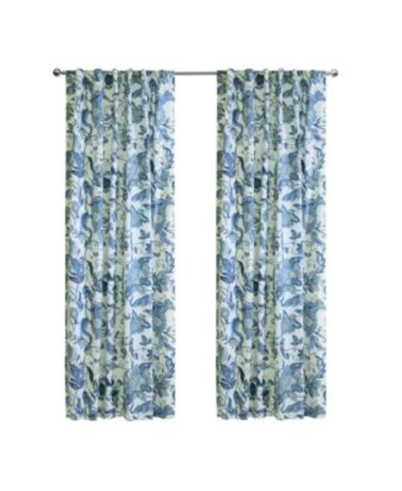 Habitat Jacobean Garden Jacobean Print Design Light Filtering Dual Header Curtain Panel 52 X22 X 95 X22 Blue