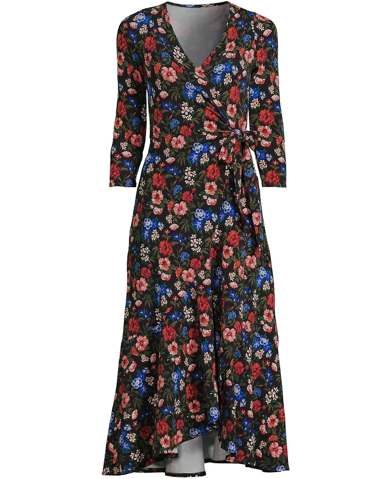 Lands' End Women's Cotton Modal 3/4 Sleeve Vneck Wrap Dress