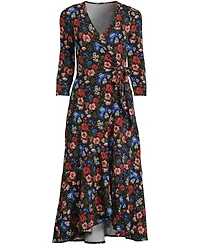 Lands' End Women's Cotton Modal 3/4 Sleeve Vneck Wrap Dress