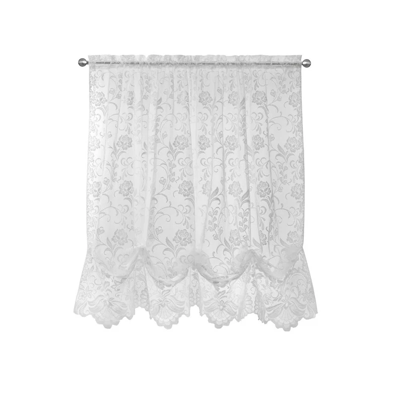 Habitat Limoges Sheer Rod Pocket Timeless Romantic Floral Lace Design Balloon Curtain 55" x 63" White