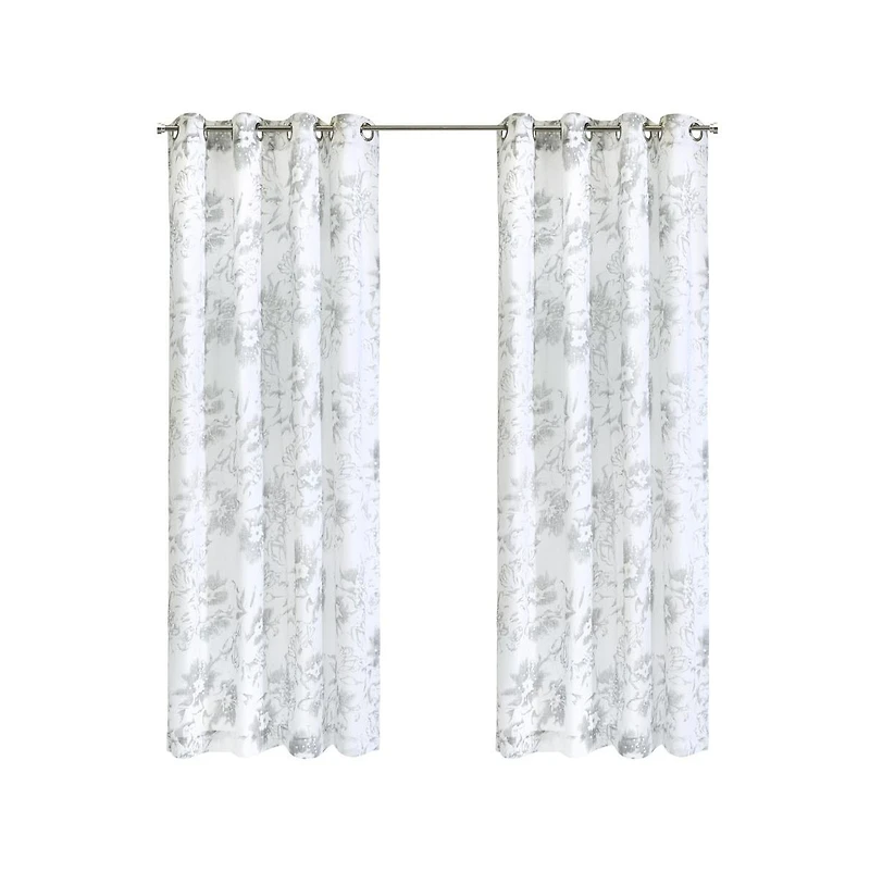 Habitat Kyoto Floral Print Soothing Tones Light Filtering Grommet Curtain Panel for Bedroom 52" x 108" White