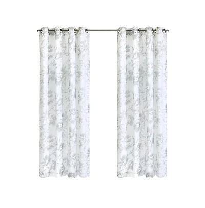 Habitat Kyoto Floral Print Soothing Tones Light Filtering Grommet Curtain Panel for Bedroom 52" x 108" White