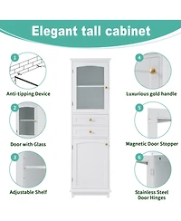 Airsurfer 63 Inch Freestanding Bathroom Storage Cabinet with Glass Doors and Adjustable Shelves Mdf Floor Cabinet for Bathroom