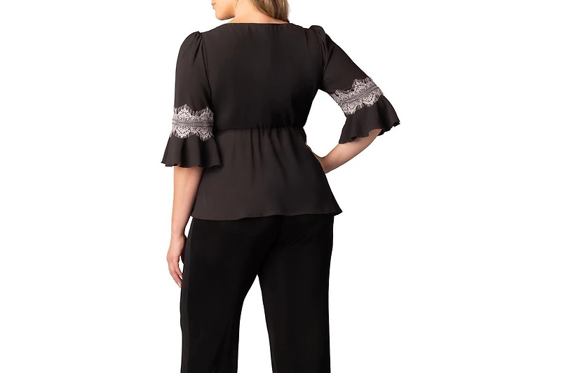 Kiyonna Plus Chateau Lace Trim Peplum Top