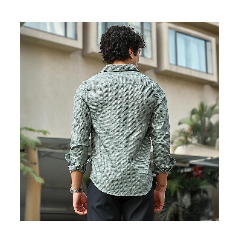 Campus Sutra Men's Sage Green Shard-Tactile Shirt