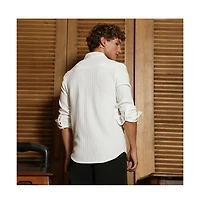 Campus Sutra Men's Chalk White Chevron-Panel Tactile Shirt