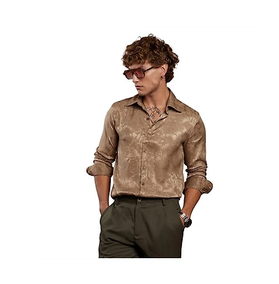 Campus Sutra Men's Peanut Brown Flora-Textured Shirt