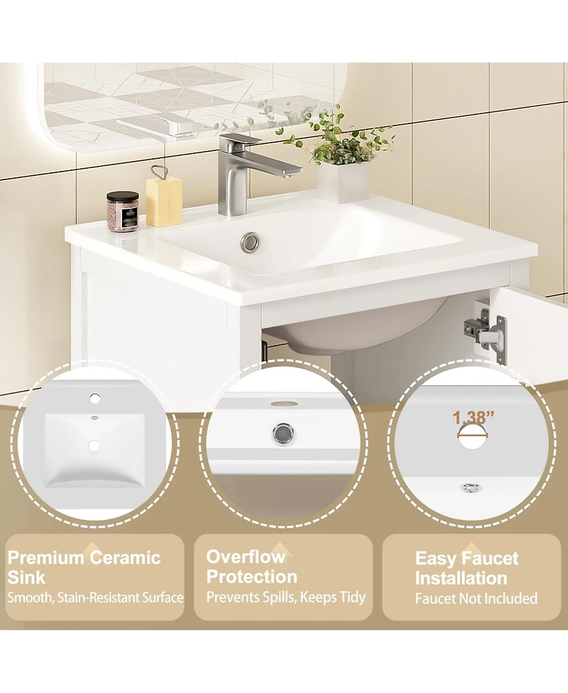 Airsurfer 20-Inch Modern Bathroom Vanity with Ceramic Sink Space-Saving Storage Cabinet