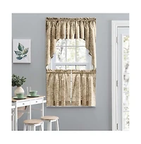 Ellis Curtain Lexington Leaf Pattern on Colored Ground Curtain Tiers 56"x36" Tan