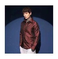 Campus Sutra Men's Burgundy Red Foliage-Woven Shirt