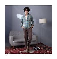 Campus Sutra Men's Sky Blue & Ecru Beige Block-Buffalo Regular Shirt