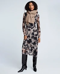 Kenneth Cole Women's Printed Mesh Long-Sleeve Knot Dress