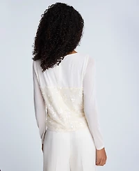 Kenneth Cole Women's Paillette Mesh Long-Sleeve Top