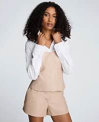 Kenneth Cole Women's Solid Poplin Y-Neck Long-Sleeve Shirt