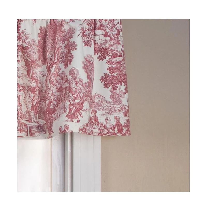 Ellis Curtain Victoria Park Toile Water Proof Room Darkening Blackout Tailored Window Valance - 70 x 12, Red