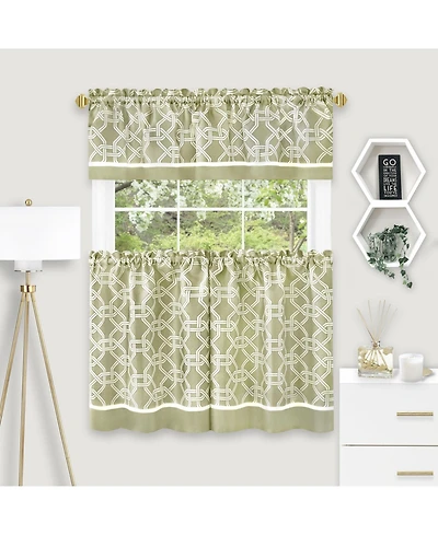 Kate Aurora Geometric Crescent 3 Piece Rod Pocket Cafe Kitchen Curtain Tier & Valance Set