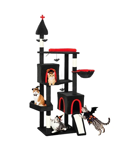 PawHut Gothic Cat Tree, 78" Cat Tower with Coffin Bed, Halloween