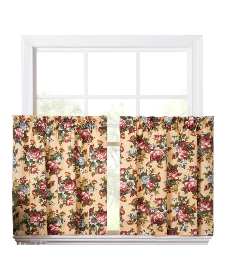 Ellis Bella Rose Stylish Medium Scale Printed Floral Pattern 1.5" Rod Pocket Tier 56"x24" Butter