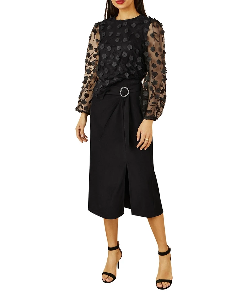 Yumi Women's Long Sleeve Sheer Floral Top