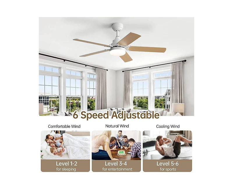 42-inch Modern Minimalist White 5-Blade Ceiling Fans with Led Lights and Remote Control