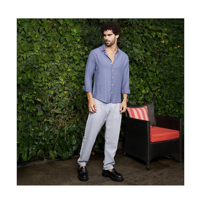 Campus Sutra Men's Cornflower Blue Breezy Wrinked Relaxed Shirt