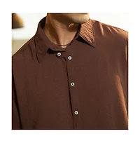 Campus Sutra Men's Chocolate Brown Breezy Wrinked Shirt