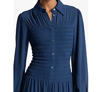 Michael Kors Women's Smocked Button-Down Shirt Dress
