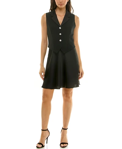 Taylor Petite Button-Front Combo Shift Dress