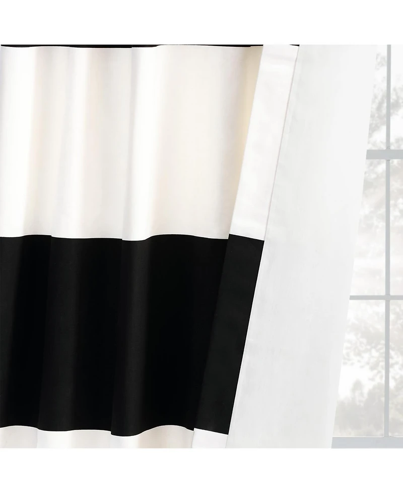 Half Price Drapes Onyx Black & Off White Horizontal Striped Printed Cotton Room Darkening Curtain