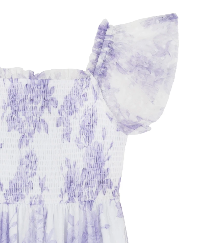 Rare Editions Girls 7-16 Clip Dot Mesh Smocked Bodice Dress