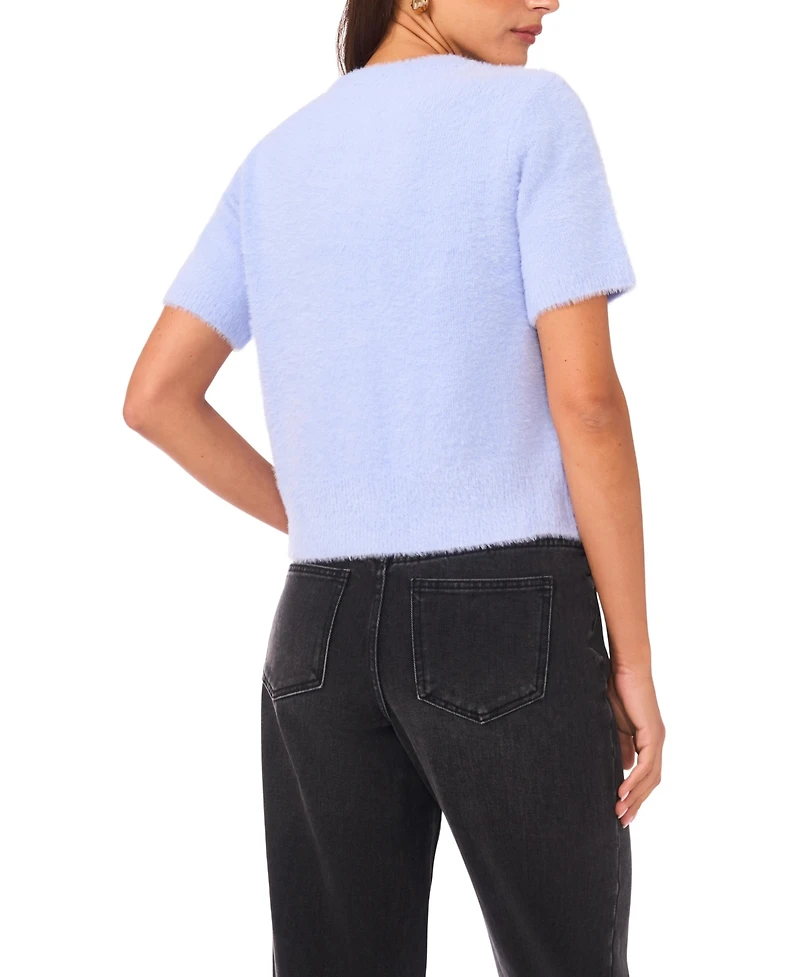 1.state Women's Eyelash Short Sleeve Cardigan Sweater