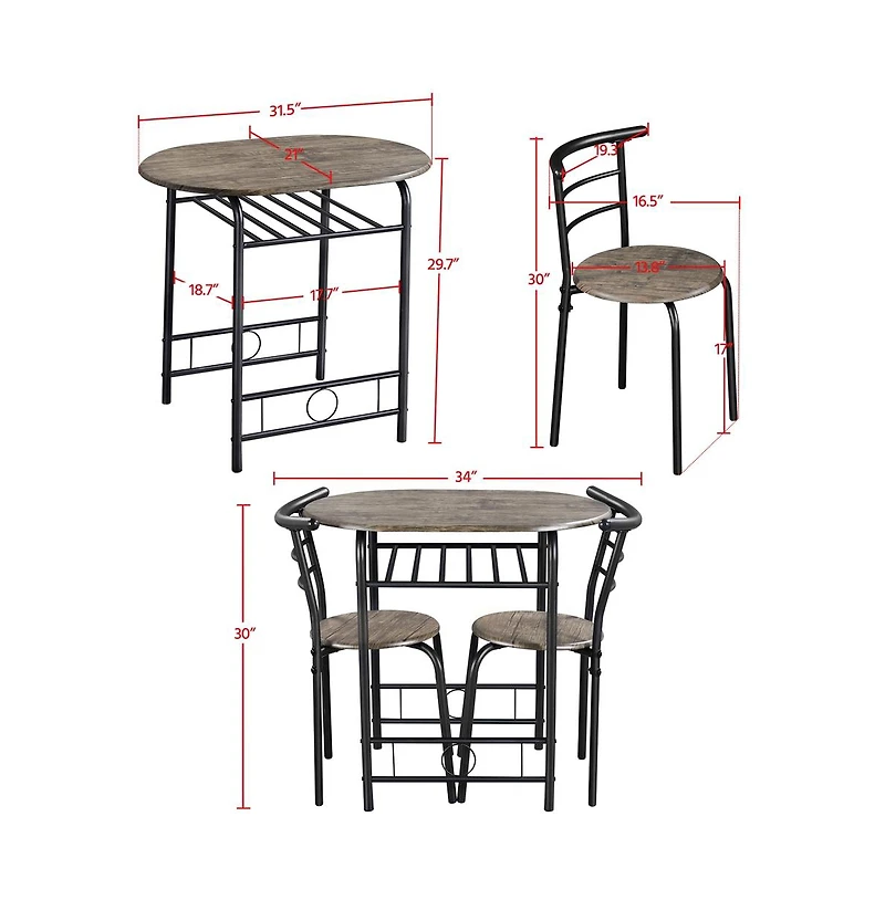 Yaheetech, 3-Piece Set, Metal Frame, Compact Dining Table with 2 Chairs