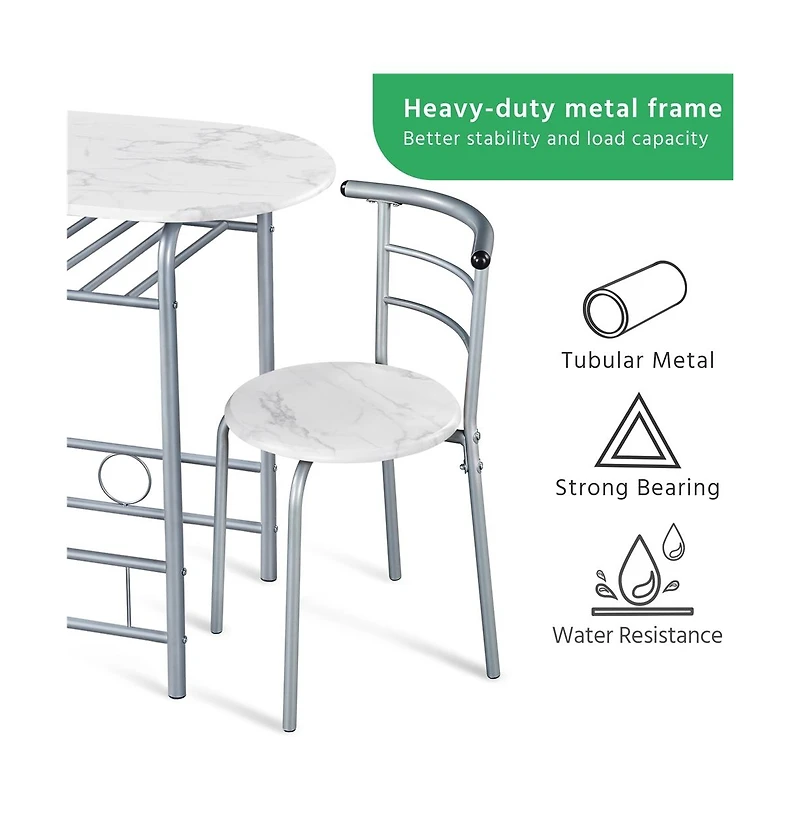 Yaheetech, 3-Piece Set, Metal Frame, Compact Dining Table with 2 Chairs