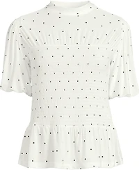 Lands' End Plus Bubble Sleeve Silky Knit Smocked Mock Neck Top
