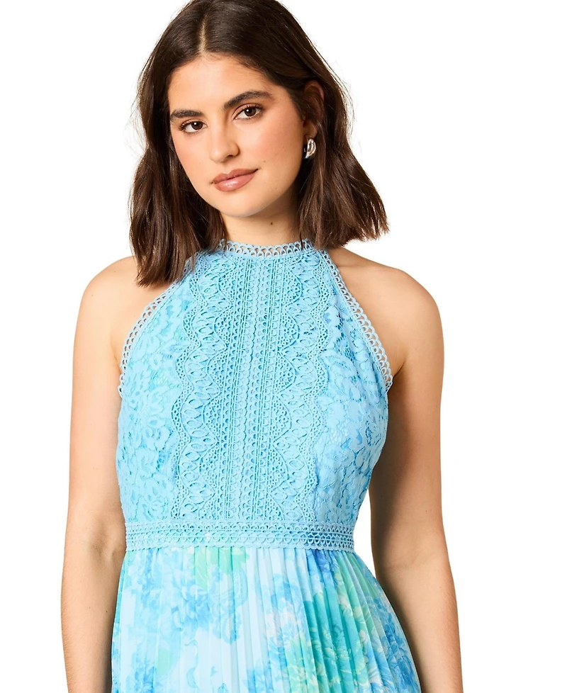 Oasis Women's Printed Lace Mix Halterneck Midi Dress