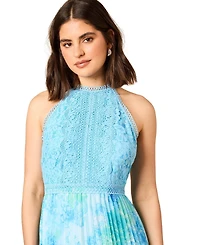 Oasis Women's Printed Lace Mix Halterneck Midi Dress