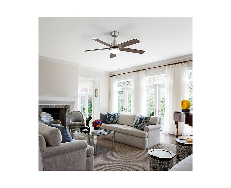 42-inch Modern Minimalist Sand Nickel 5-Blade Ceiling Fans with Led Lights and Remote Control