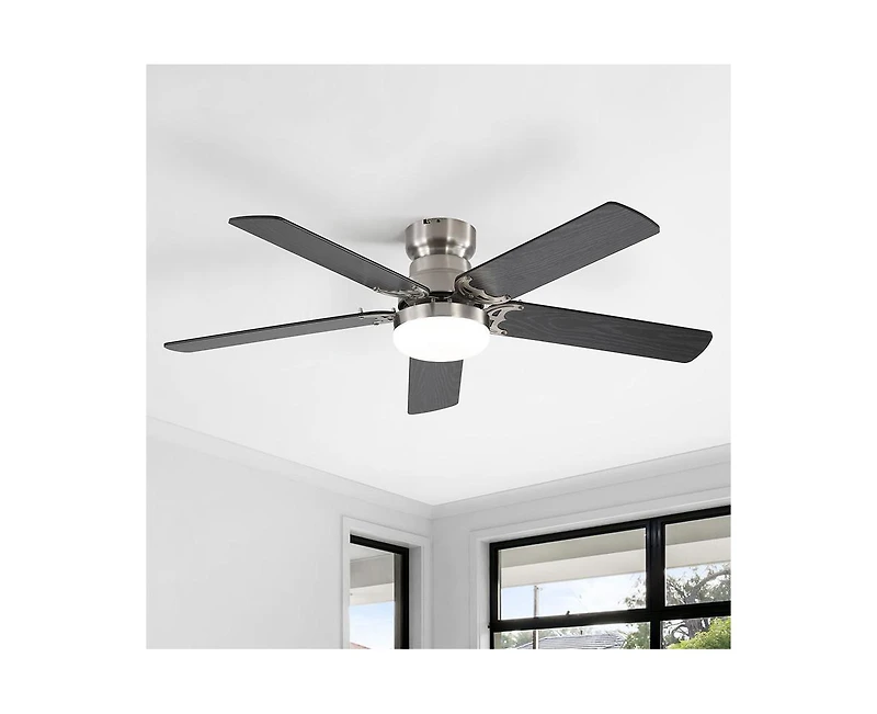 42-inch Modern Minimalist Sand Nickel 5-Blade Ceiling Fans with Led Lights and Remote Control